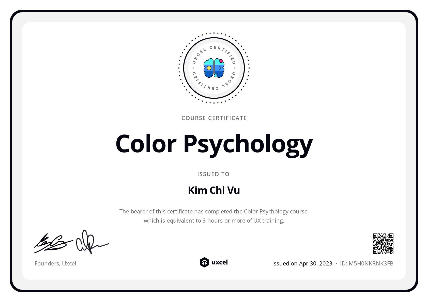 Vu Kim Chi's certificate
